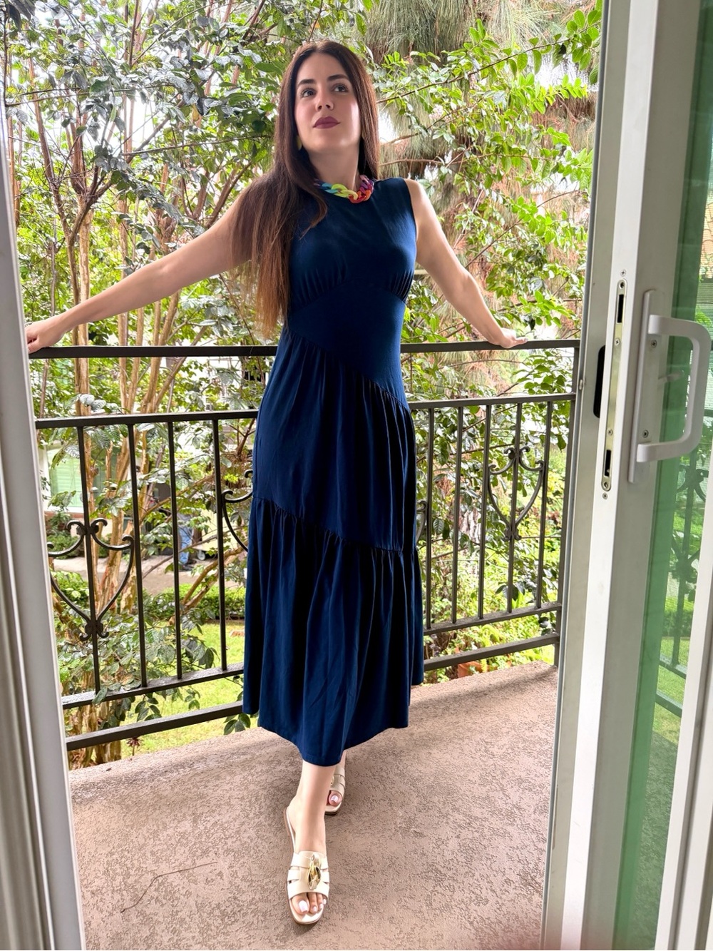 DKNY Navy Sleeveless Tiered Maxi Dress